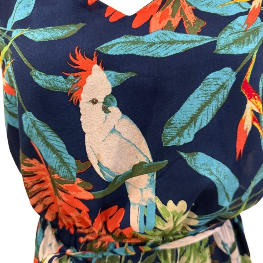 C Navy Tropical Midi Dress with Green and Orange Foliage - Picture 2 of 8